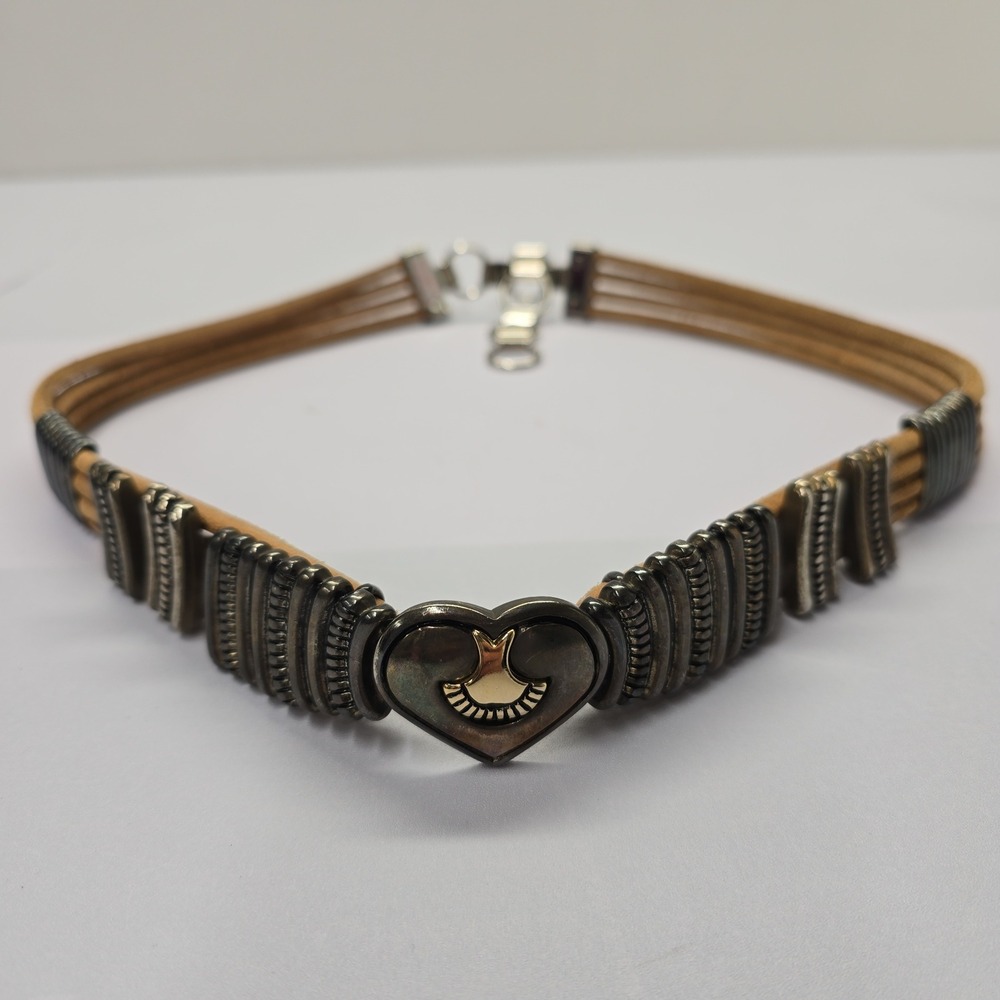Vintage G Gagliano Florence Italy Brown Suede Heart Mixed Metal Belt 27" to 31"